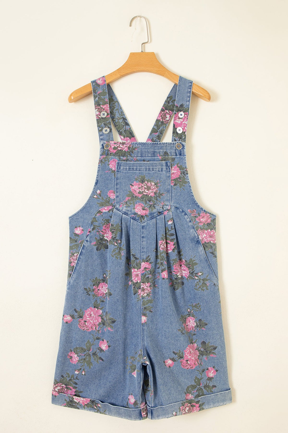 Floral Denim Adjustable Strap Romper
