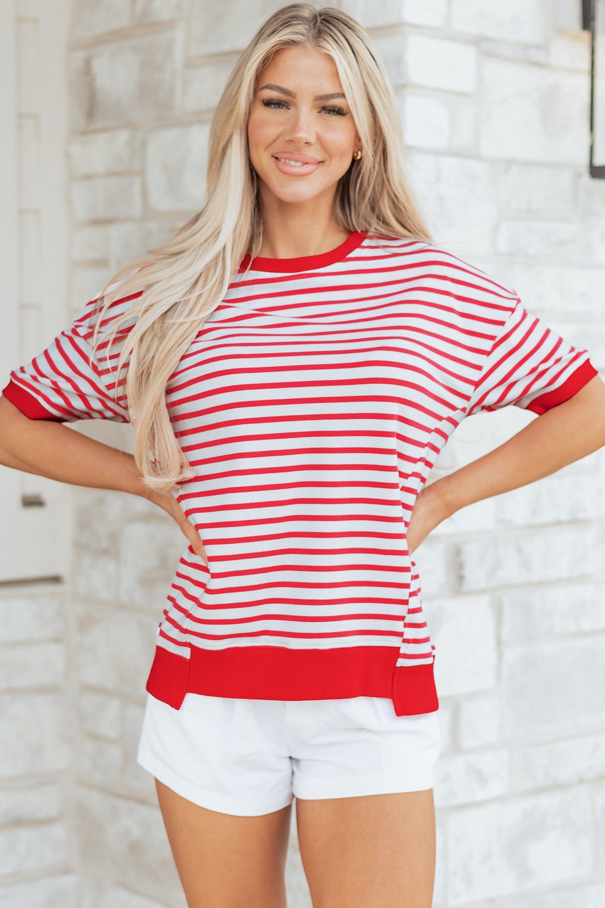 Stripe Drop Shoulder Short Sleeve T-Shirt