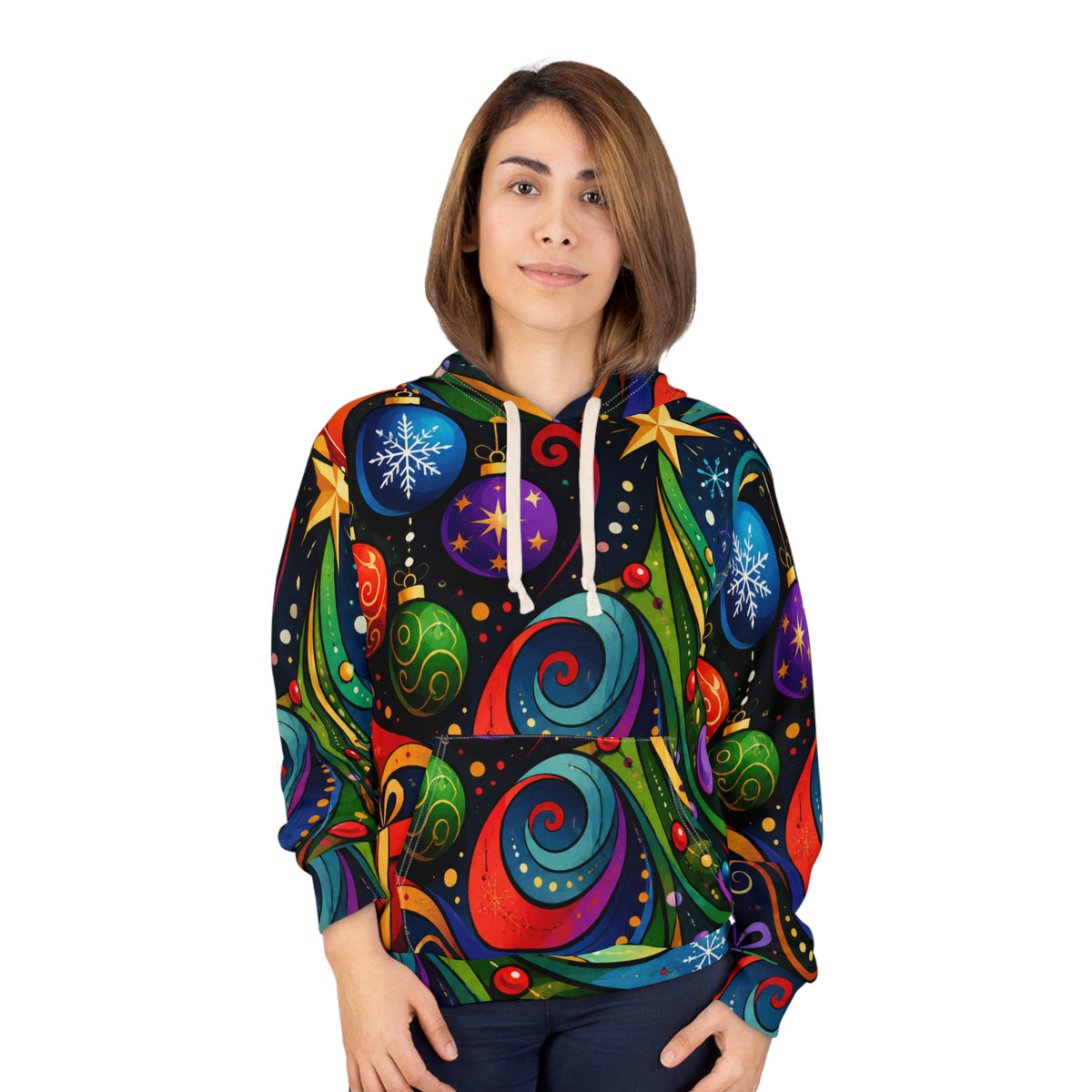 Colorful Christmas Tree Hoodie — Festive Holiday Ornament Pullover
