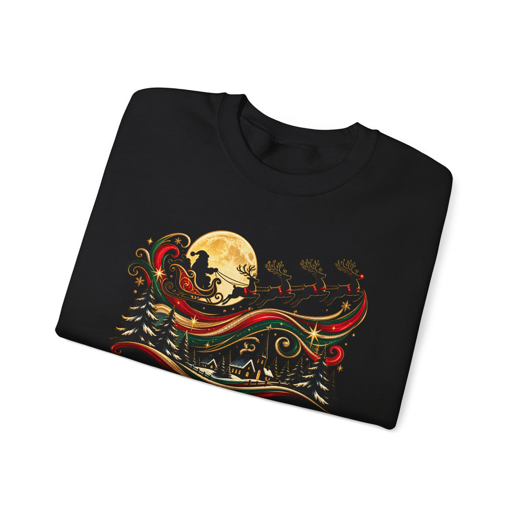 Christmas Sleigh Crewneck Sweatshirt - Santa Reindeer Moon Holiday Design