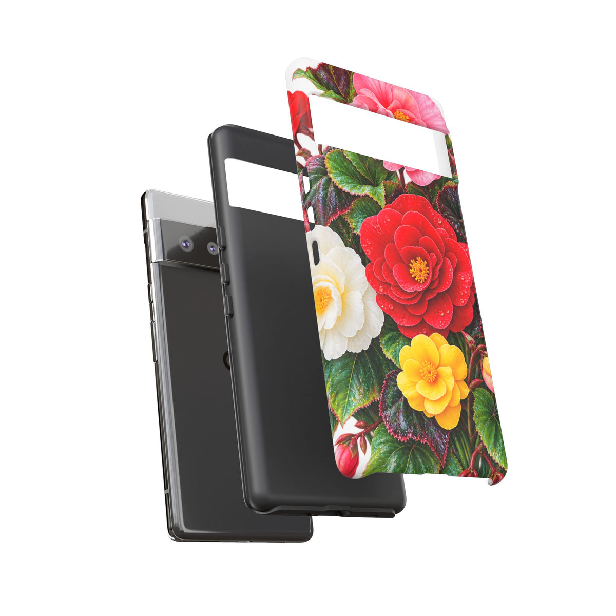 Floral Begonia Phone Case — Vibrant Red, Pink & Yellow Blossom Protective Cover