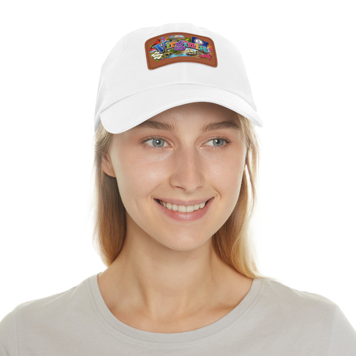 Virginia Postcard Patch Dad Hat | Leather Rectangle State Patch