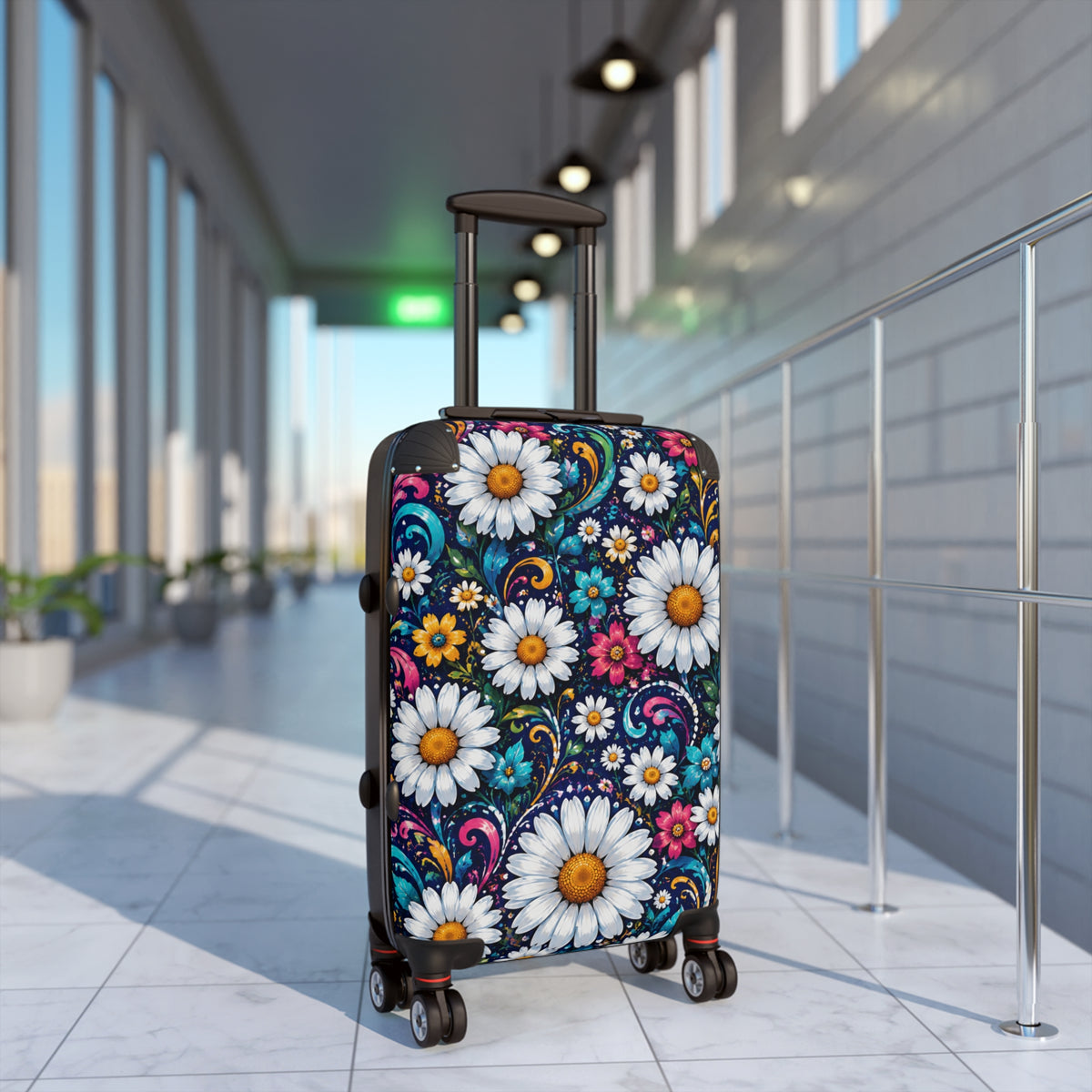 Daisy Blooms Carry-On Suitcase – Floral Hard-Shell Travel Luggage