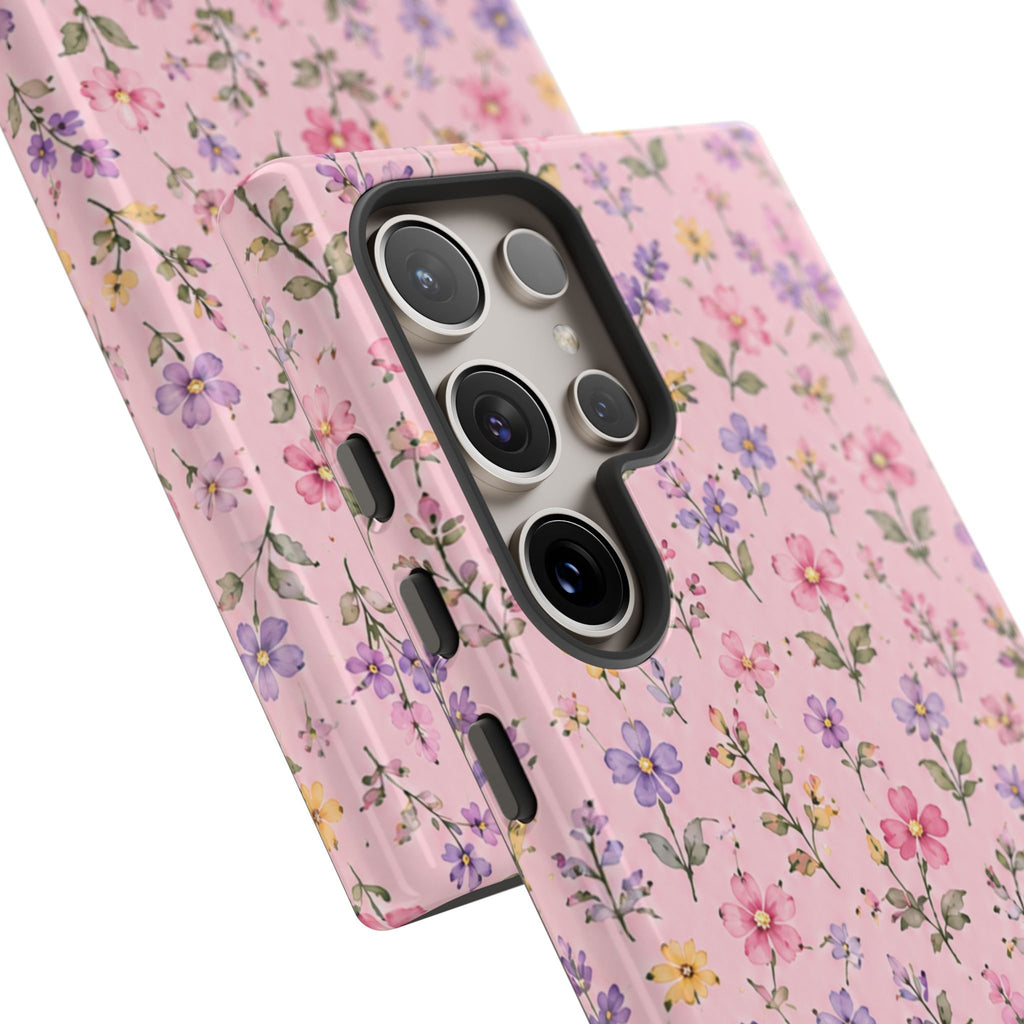 Floral Pink Tough Phone Case — Pastel Wildflower Protective Case
