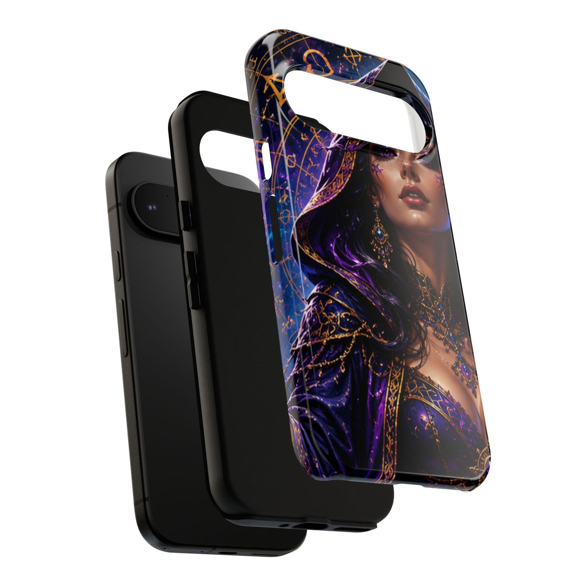 Phone Case — Mystical Sorceress Art Protective Tough Case (Astrology, Purple Hooded Witch)