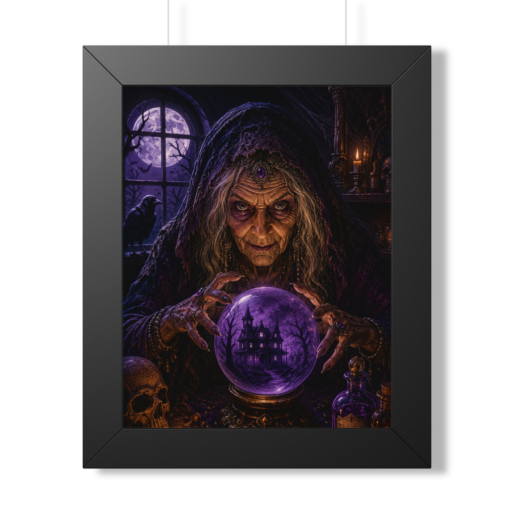 Witch with Crystal Ball Framed Poster | Halloween Wall Art