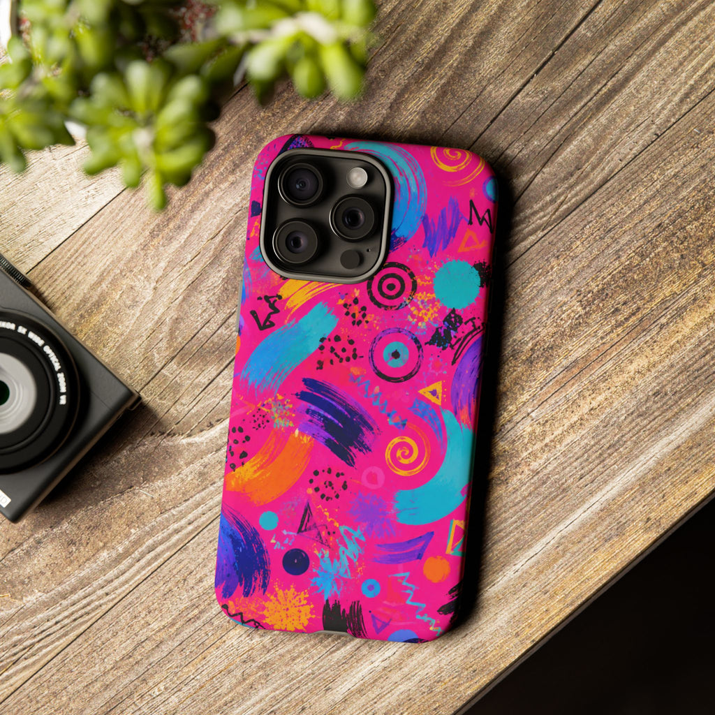 Neon Retro Abstract Tough Phone Case — 80s Brushstroke Pattern