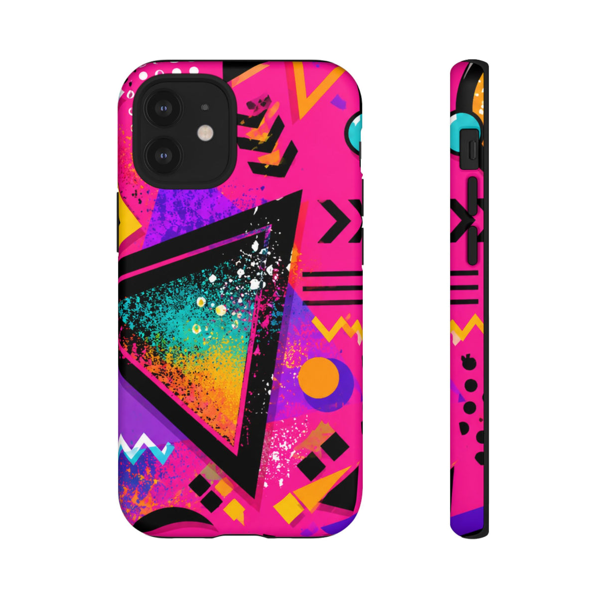 Retro 80s Geometric Phone Case — Neon Triangle Tough Case