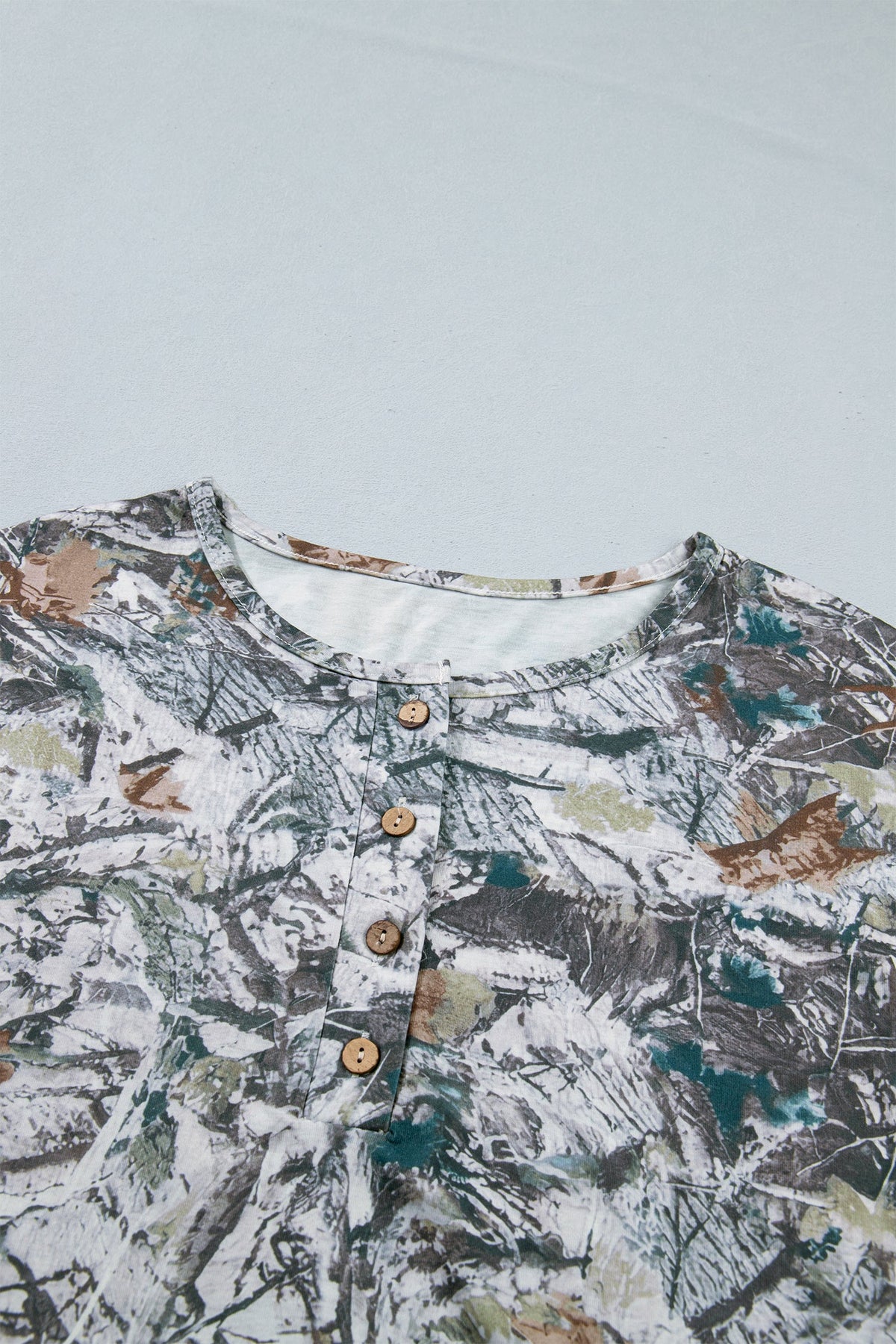 Woodland Camo Henley Tunic T-Shirt