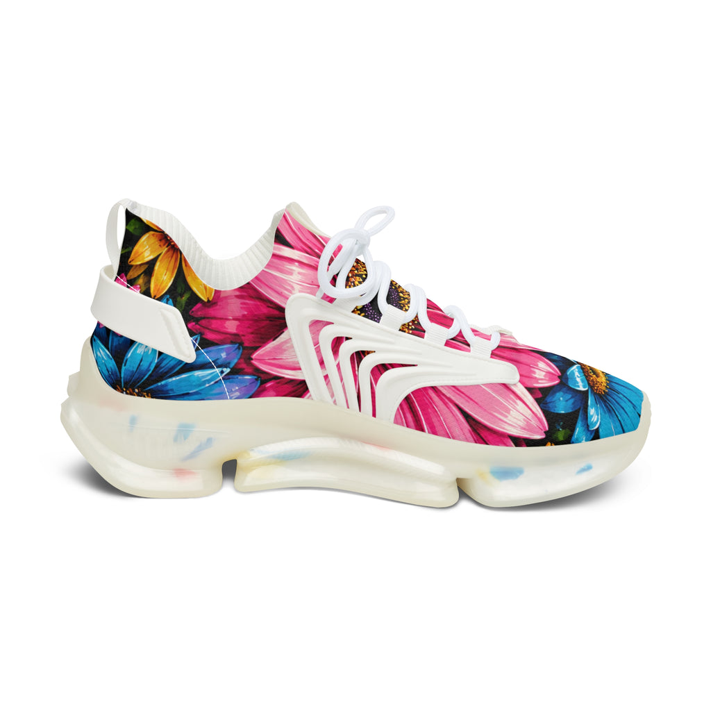 Floral Mesh Sneakers — Pink & Blue Daisy Athletic Shoes for Women