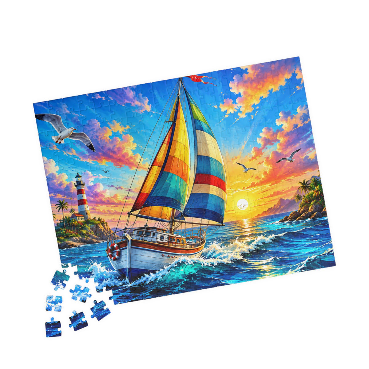 Sailboat at Sunset Jigsaw Puzzle — Scenic Ocean Puzzle (110/252/520/1014 pcs)