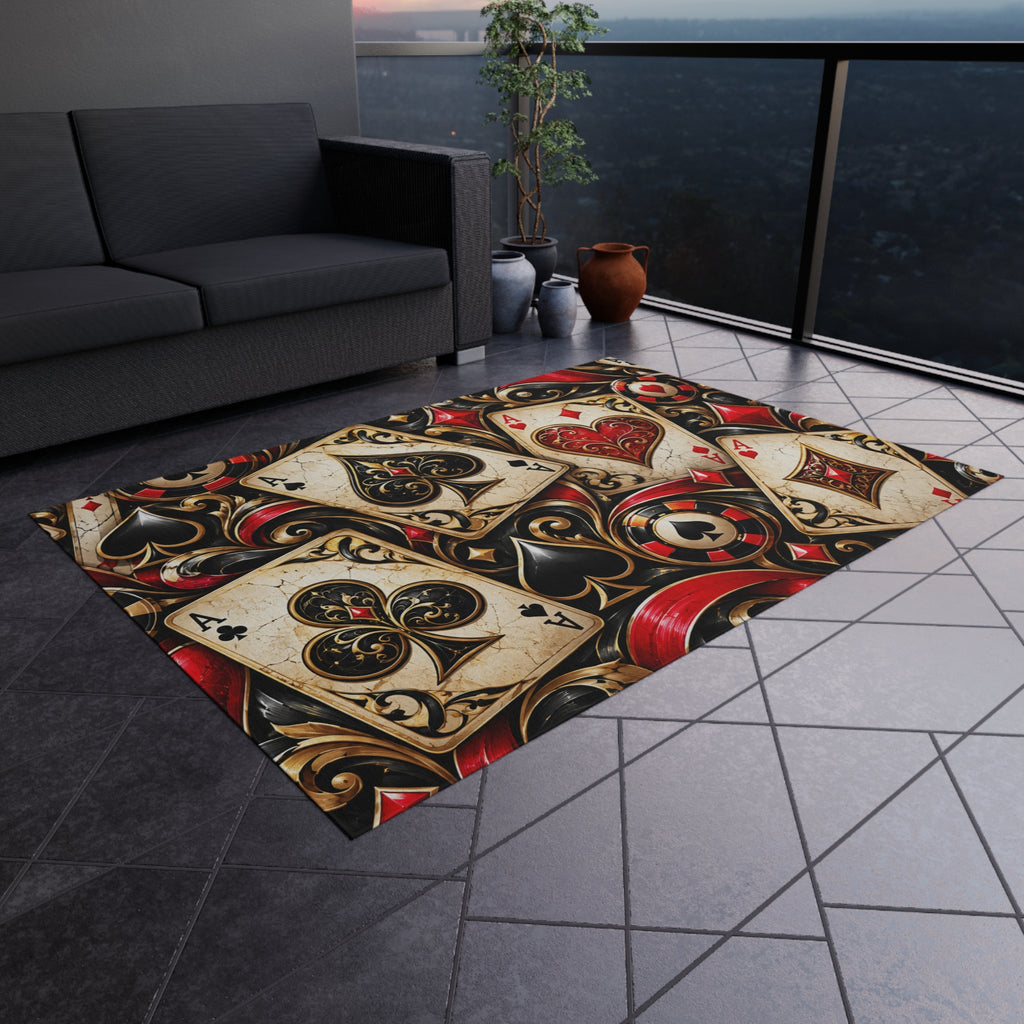 Vintage Playing Cards Outdoor Rug — Casino Poker Patio Mat