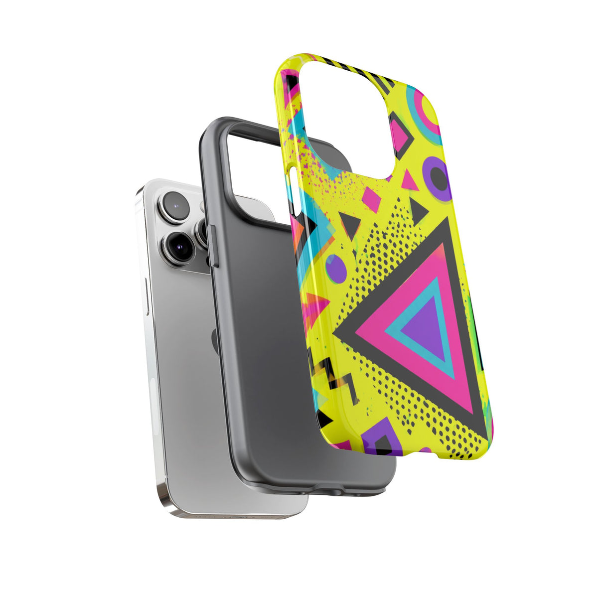 Retro 80s Geometric Phone Case — Neon Memphis Triangle Design