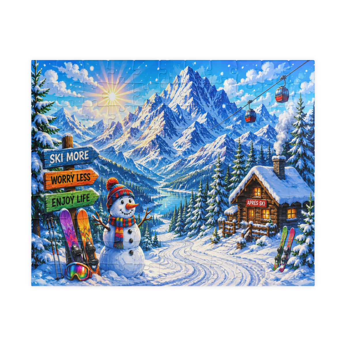 Snowy Mountain Ski Resort Puzzle 520-piece | Winter Scene Jigsaw