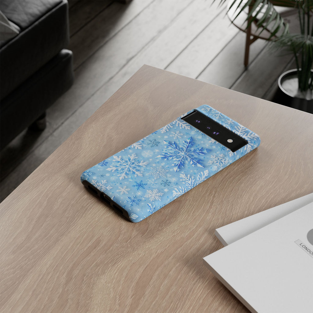 Winter Snowflake Tough Phone Case — Blue Holiday Protective Cover