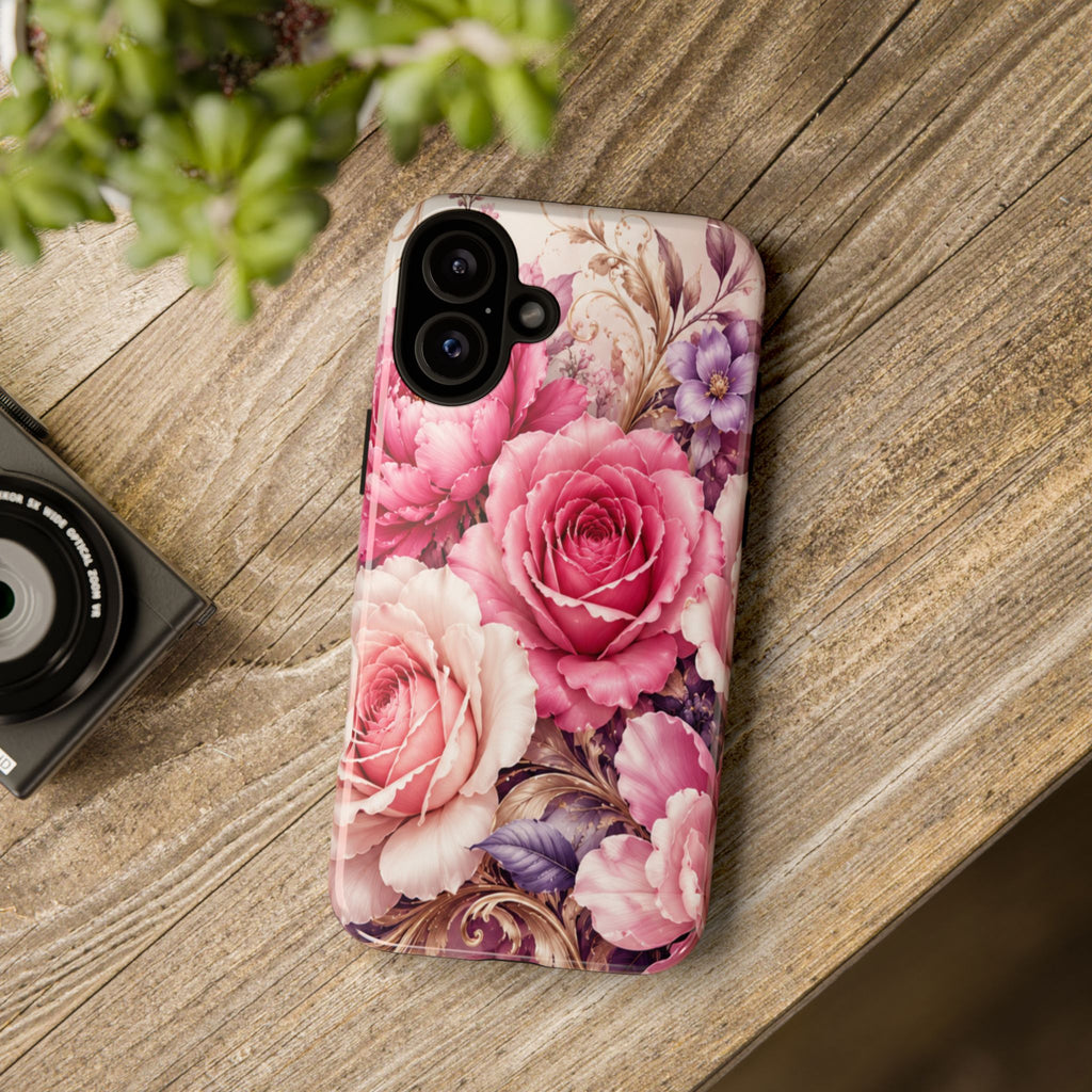 Pink Vintage Roses phone case | floral iPhone cover