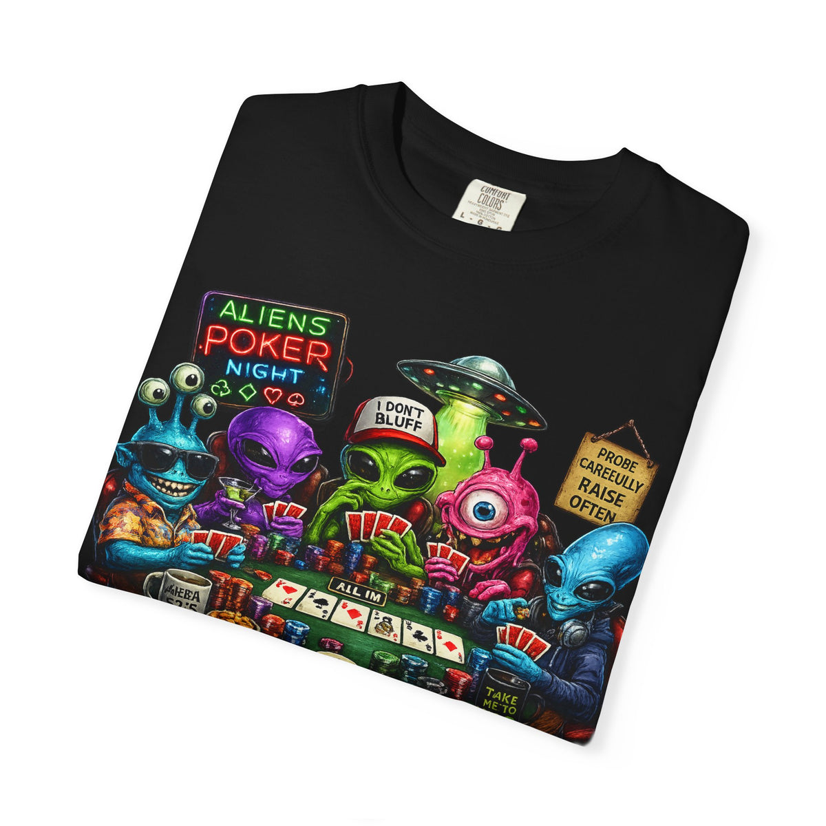 Aliens Poker Night T-shirt | Funny UFO Casino Card Game Design