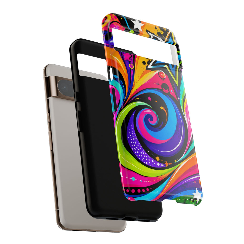 Psychedelic Swirl Phone Case — Bold Retro Stars & Neon Pop Art Tough Case