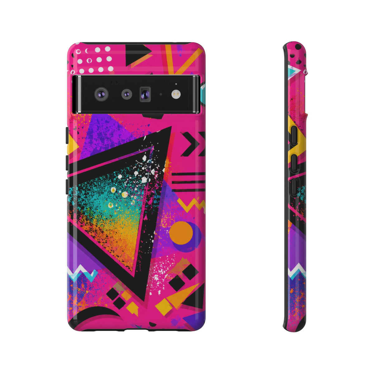 Retro 80s Geometric Phone Case — Neon Triangle Tough Case