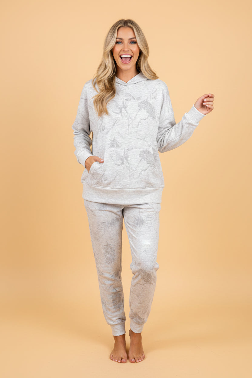 Abstract Drop Sleeve Hoodie and Pant Set