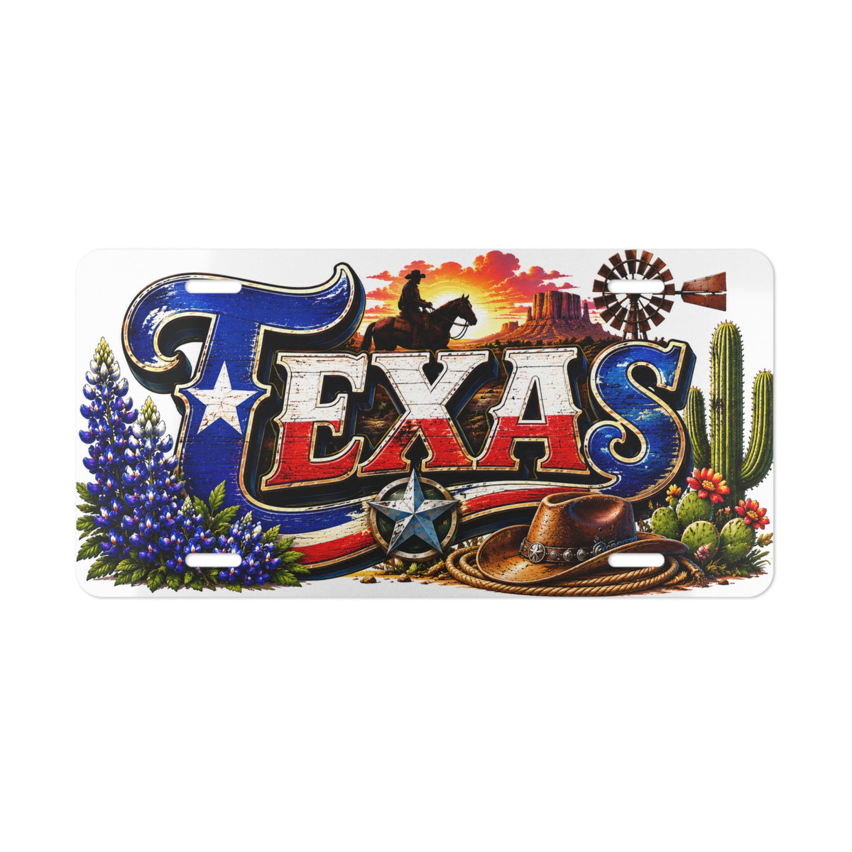 Texas Western Scene Vanity Plate | Cowboy Hat, Bluebonnets