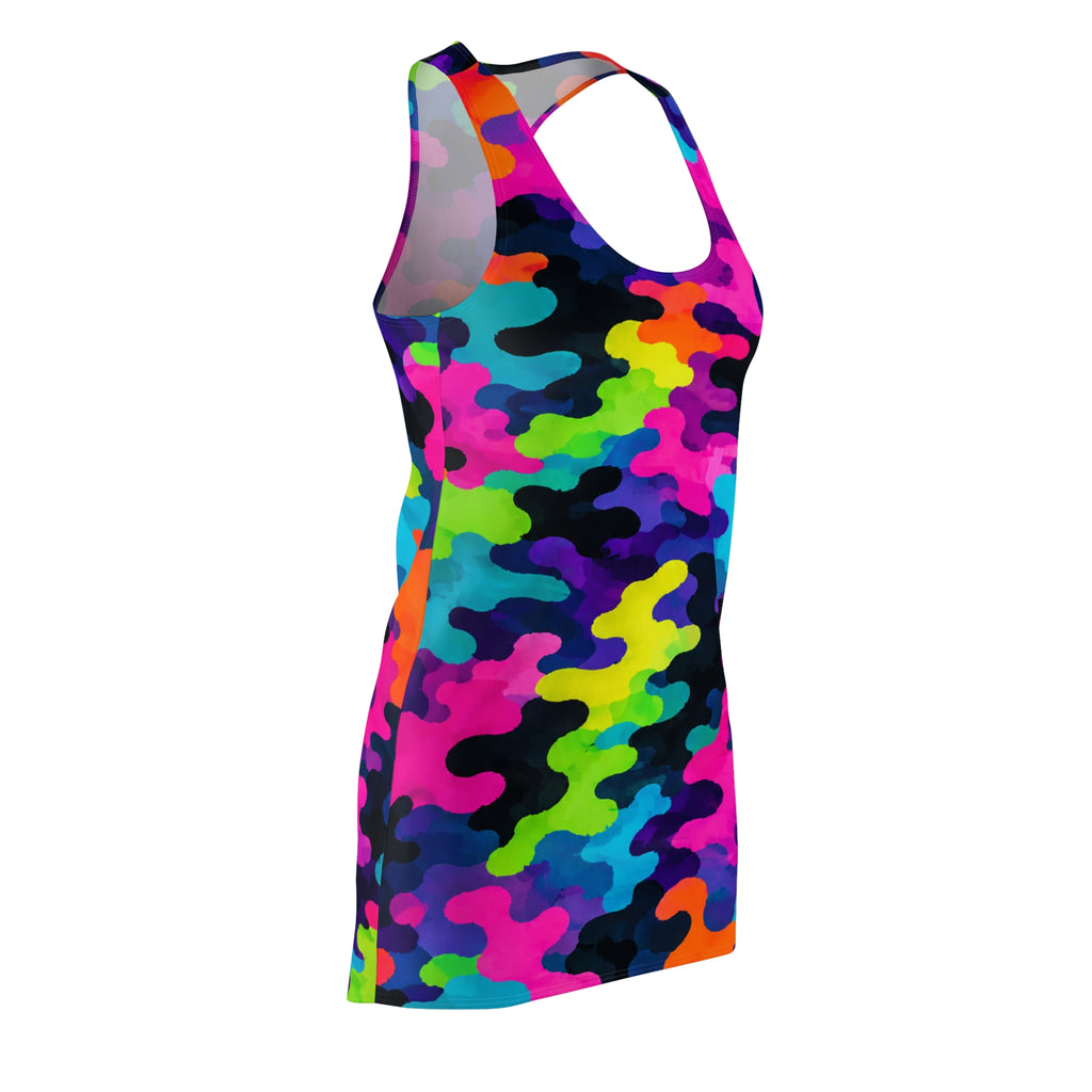 Neon Camo Racerback Dress — Women's Vibrant All-Over Print