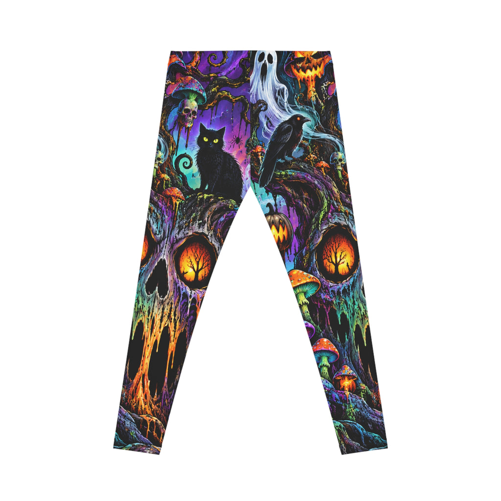 Halloween Gothic Leggings — Spooky Cat, Raven & Pumpkin All-Over Print