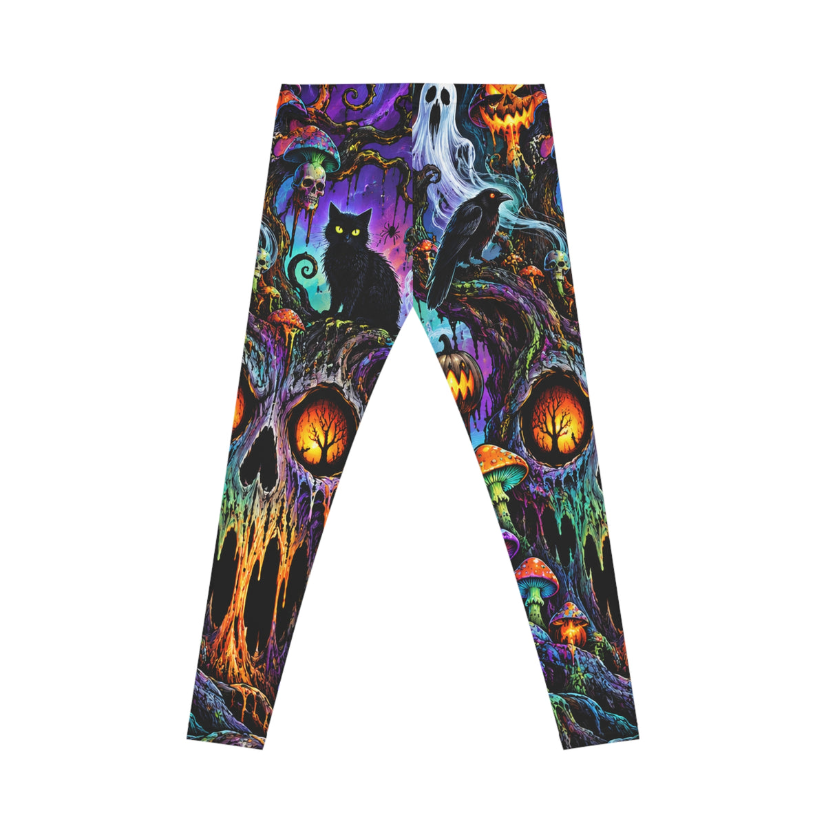 Halloween Gothic Leggings — Spooky Cat, Raven & Pumpkin All-Over Print
