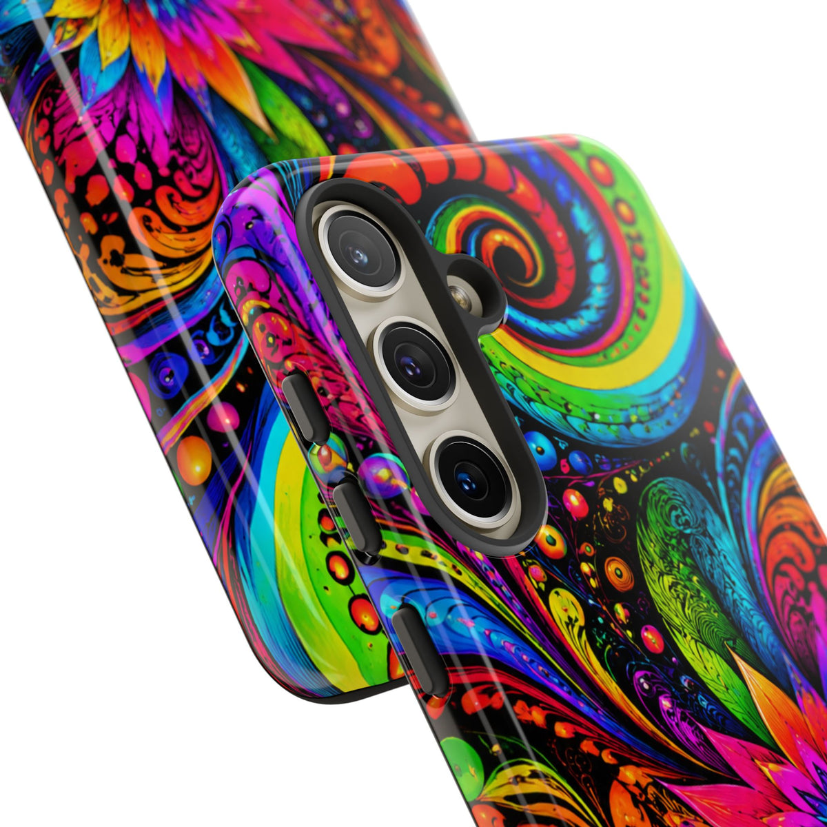 Psychedelic Floral Phone Case — Vibrant Swirl Tough Protective Cover