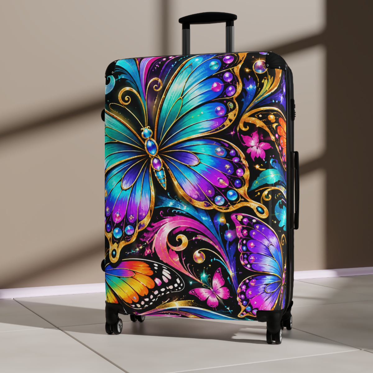 Butterfly Sparkle Carry-On Suitcase — Colorful Gemstone Travel Luggage