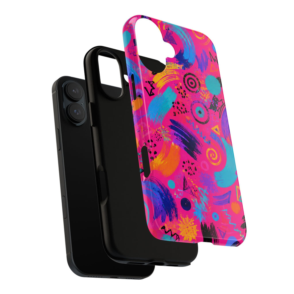 Neon Retro Abstract Tough Phone Case — 80s Brushstroke Pattern