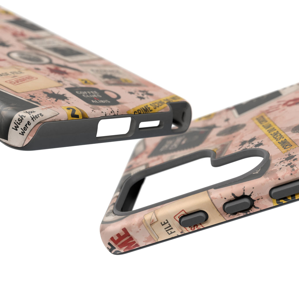 True Crime Pattern Phone Case – Detective Evidence, Crime Scene Tape & 'True Crime' Design