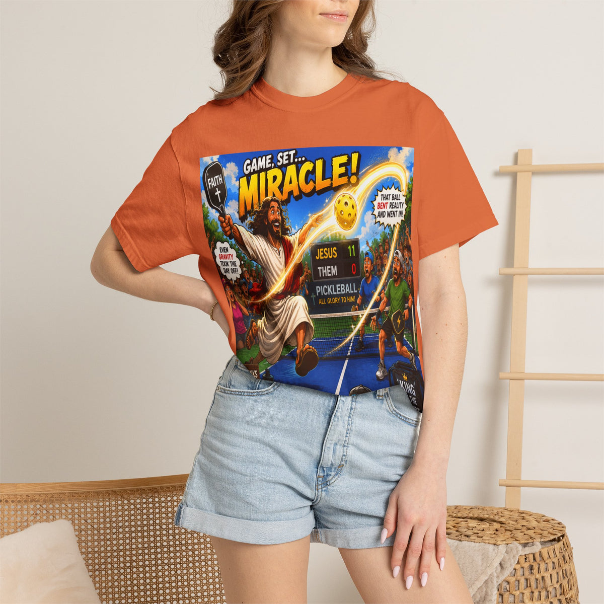 Game, Set, Miracle! Jesus Pickleball Graphic T-Shirt