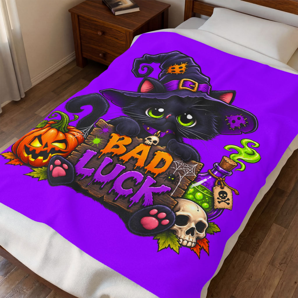 Halloween 'Bad Luck' Black Cat Plush Blanket - Soft Velveteen Throw