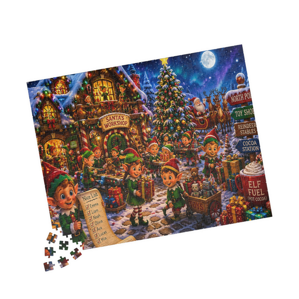 Christmas Elf Workshop Jigsaw Puzzle — Festive Holiday 520/1014-Piece Family Puzzle