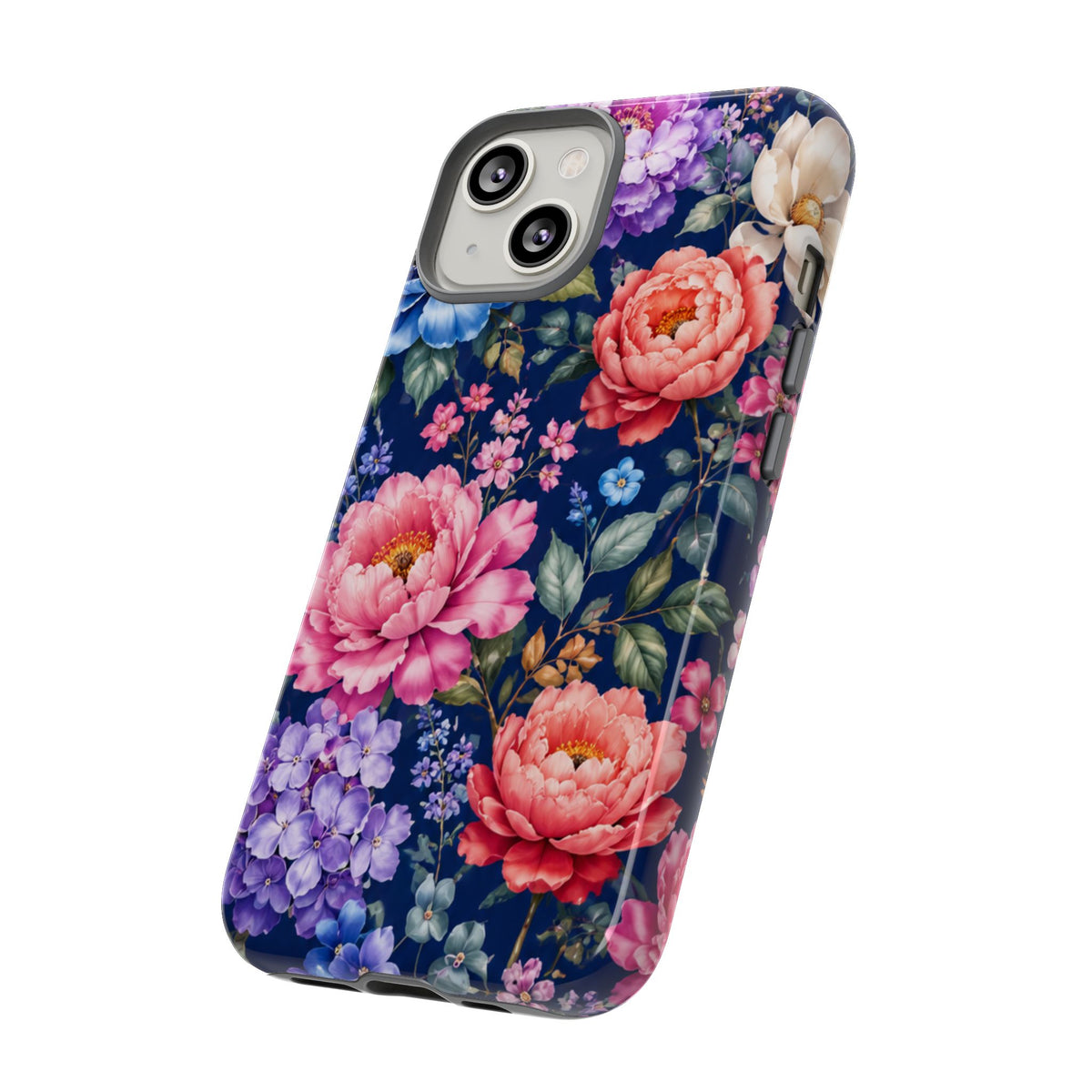 Floral Tough Phone Case – Vibrant Garden Flowers on Navy