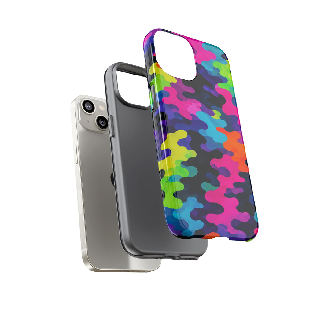 Neon Camo Tough Phone Case — Bright Rainbow Protective iPhone Cover