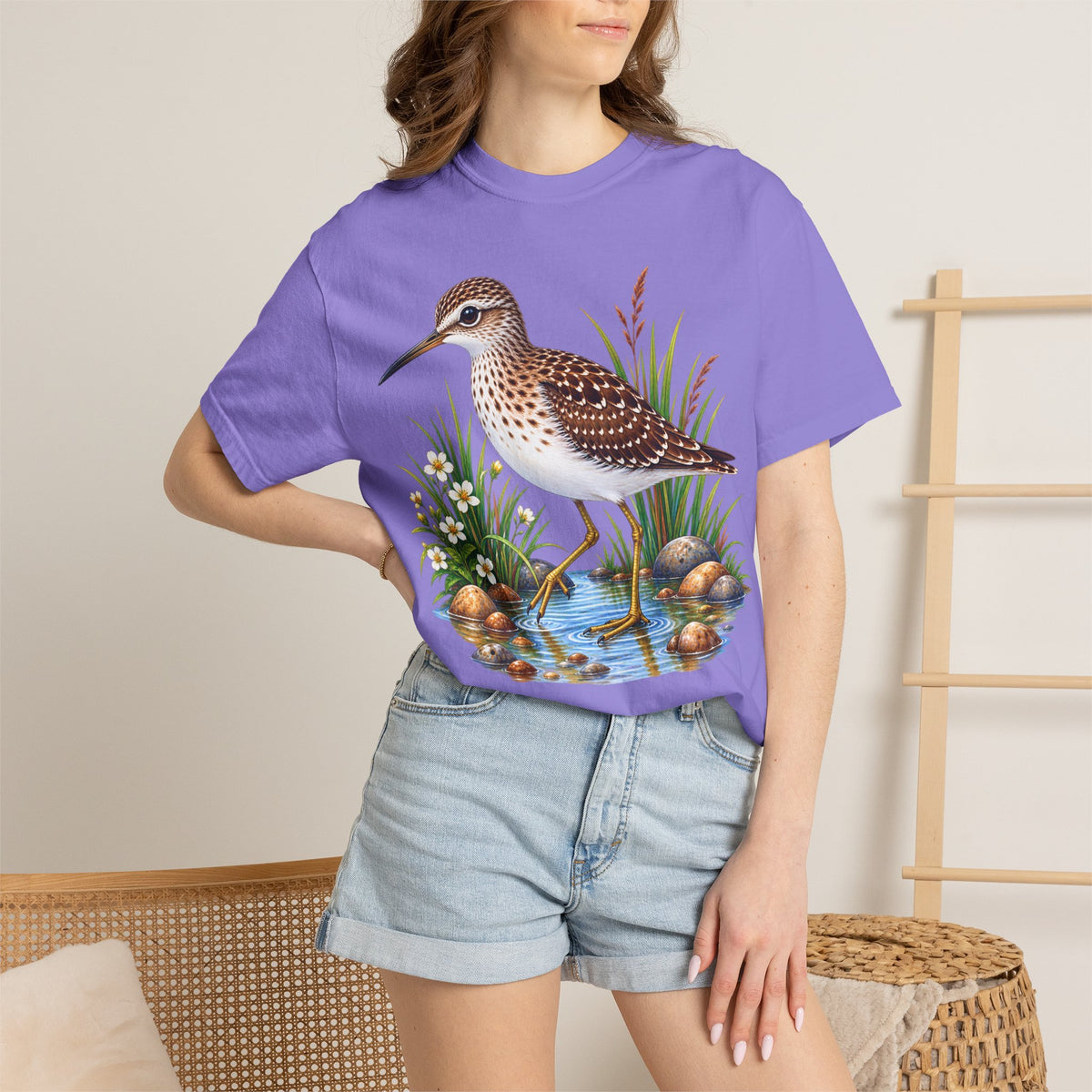 Shorebird Illustration T-Shirt — Marsh Sandpiper Graphic Tee