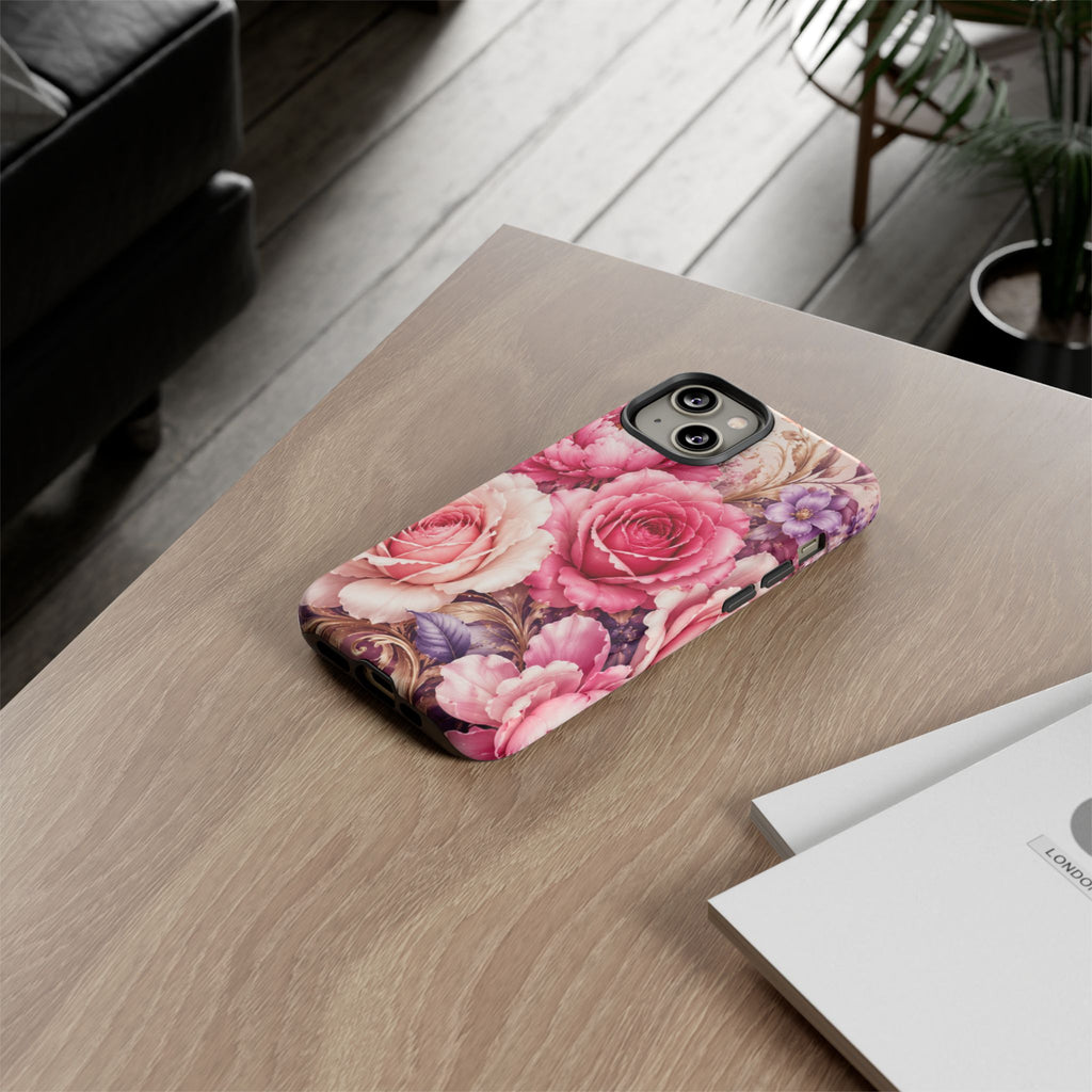 Pink Vintage Roses phone case | floral iPhone cover