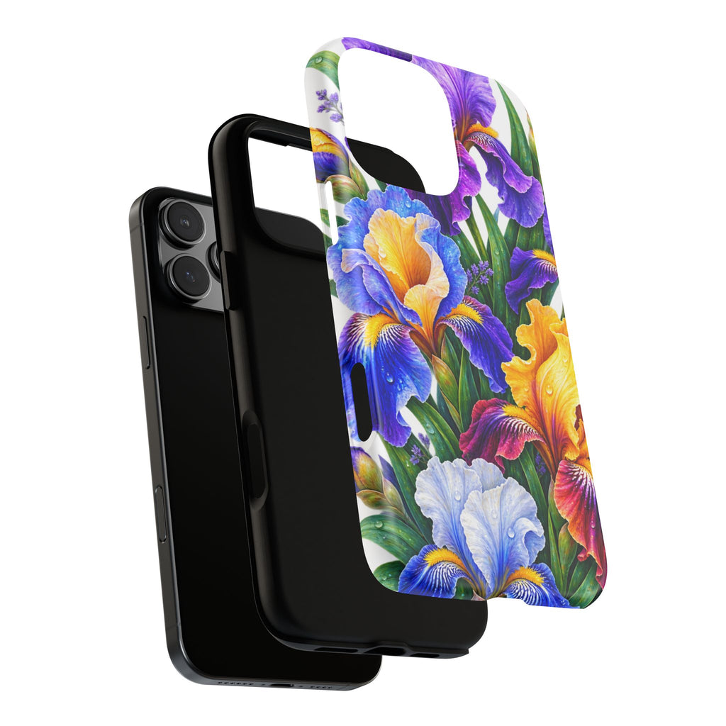 Floral Iris Tough Phone Case — Colorful Watercolor Iris Protective Cover