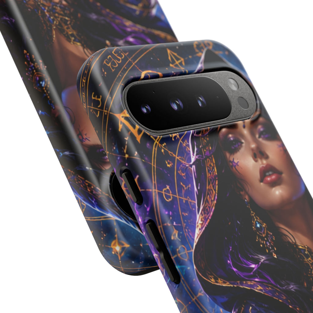 Phone Case — Mystical Sorceress Art Protective Tough Case (Astrology, Purple Hooded Witch)