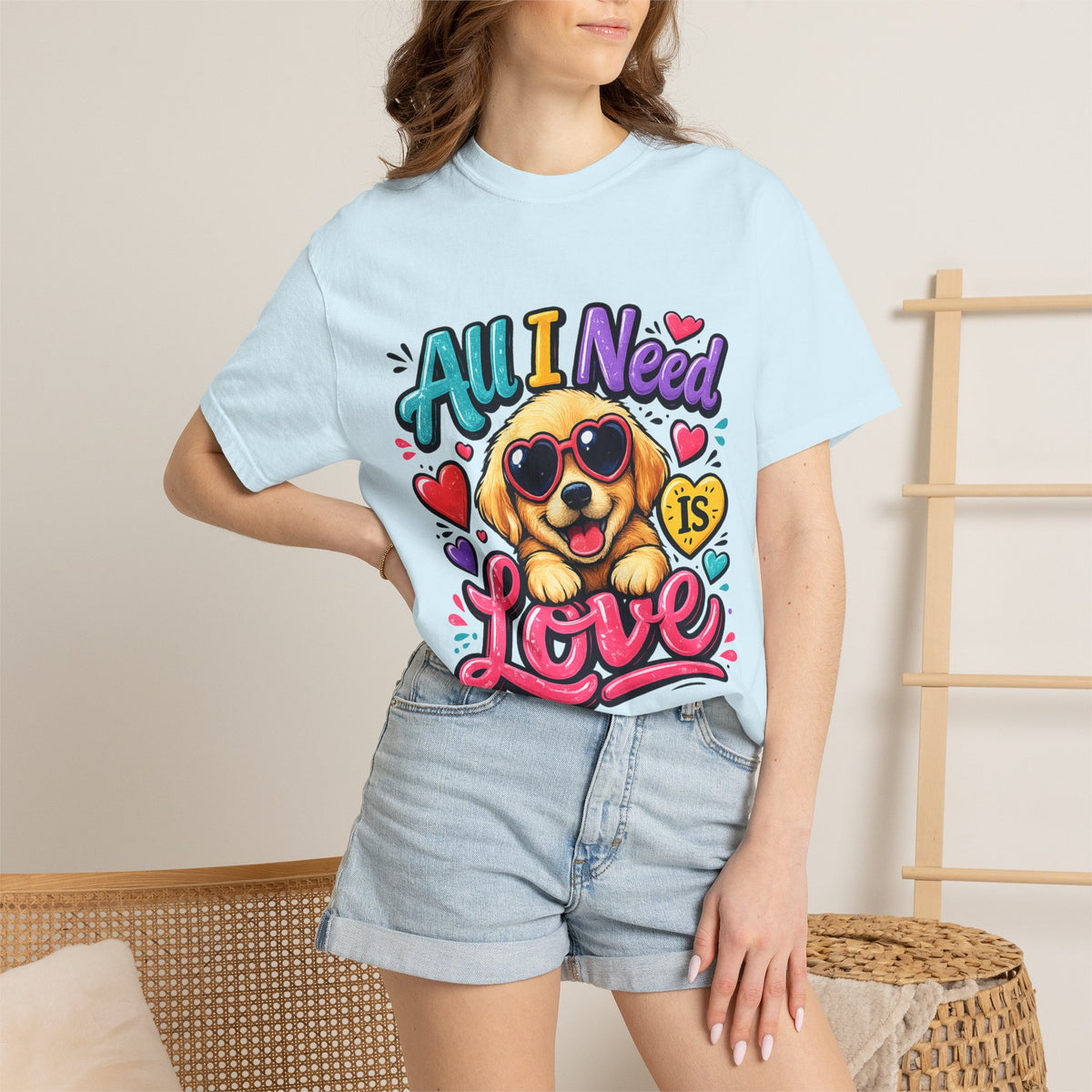 All I Need Is Love Puppy T-Shirt | Cute Dog Heart Graphic