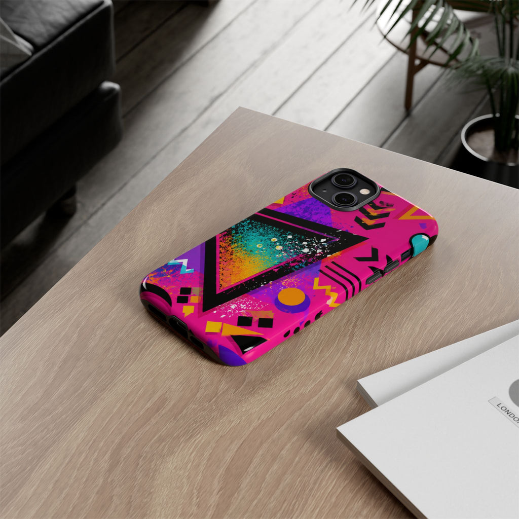 Retro 80s Geometric Phone Case — Neon Triangle Tough Case