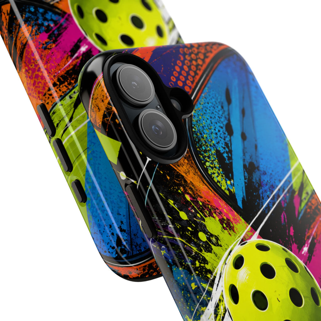 Pickleball Phone Case – Neon Paddle & Ball Splash Tough Case