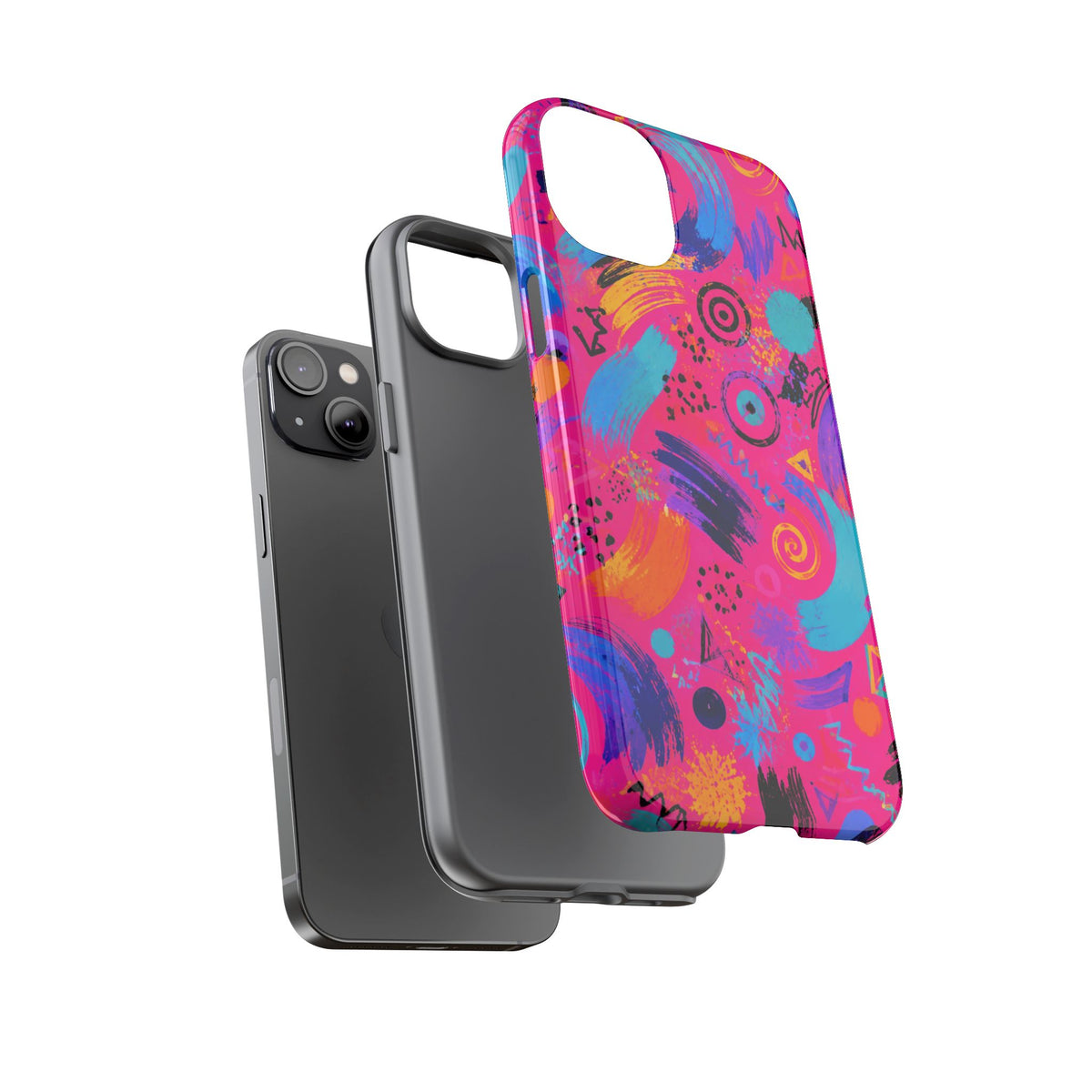 Neon Retro Abstract Tough Phone Case — 80s Brushstroke Pattern