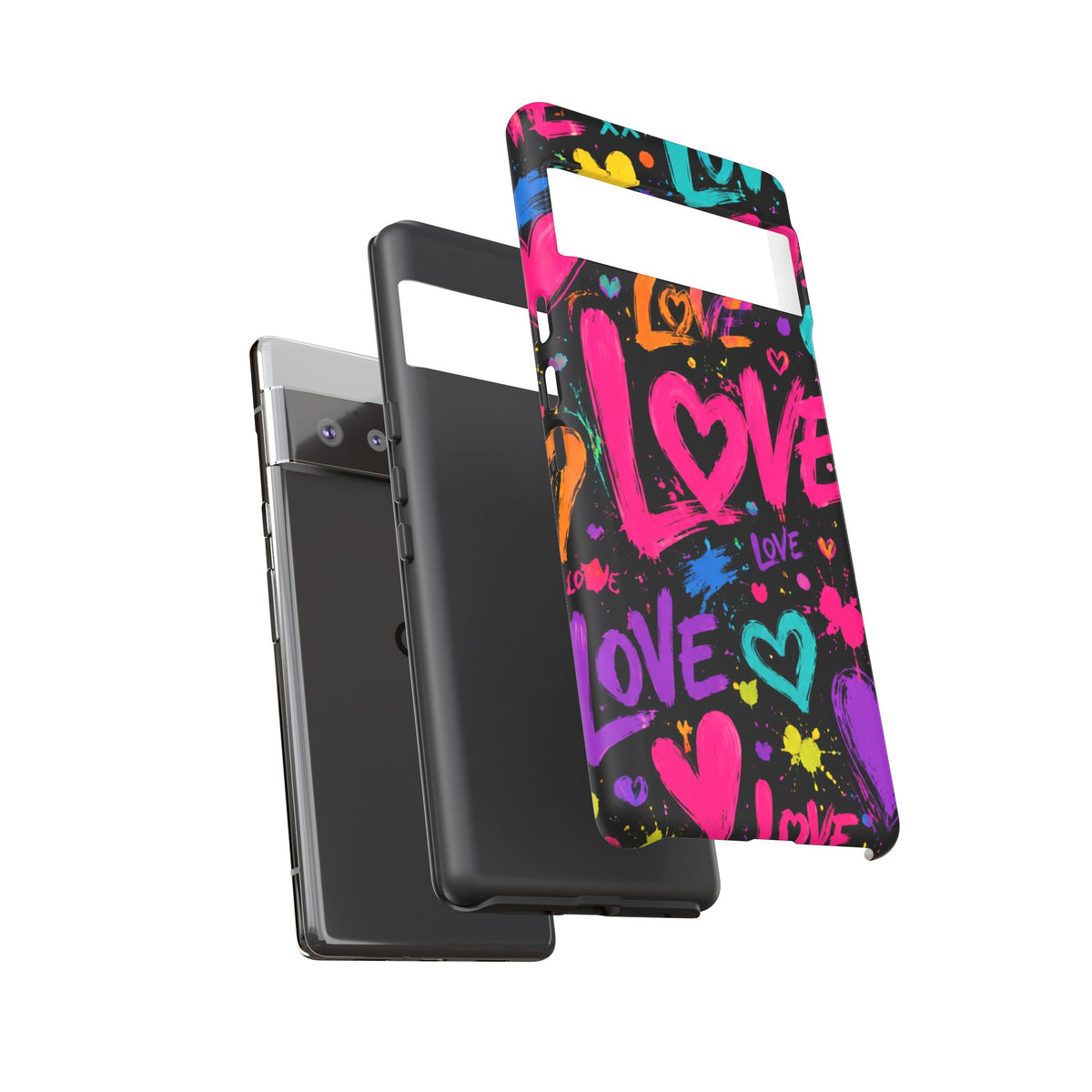 Phone Case — Neon Graffiti "Love" Hearts Protective Tough Case