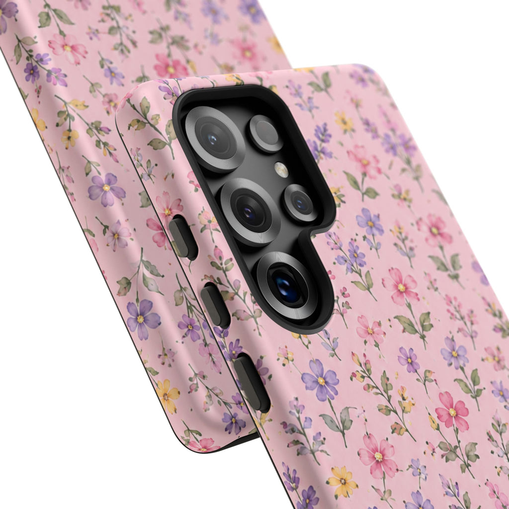 Floral Pink Tough Phone Case — Pastel Wildflower Protective Case