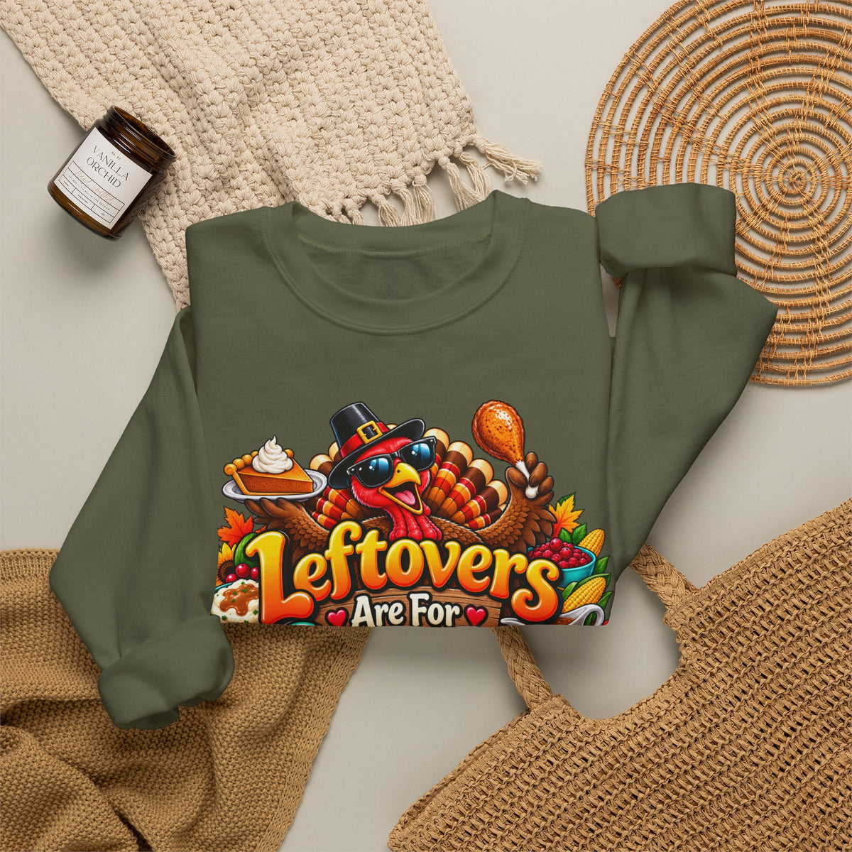 Sweatshirt — "Leftovers Are For Quitters" Thanksgiving Turkey Graphic Crewneck
