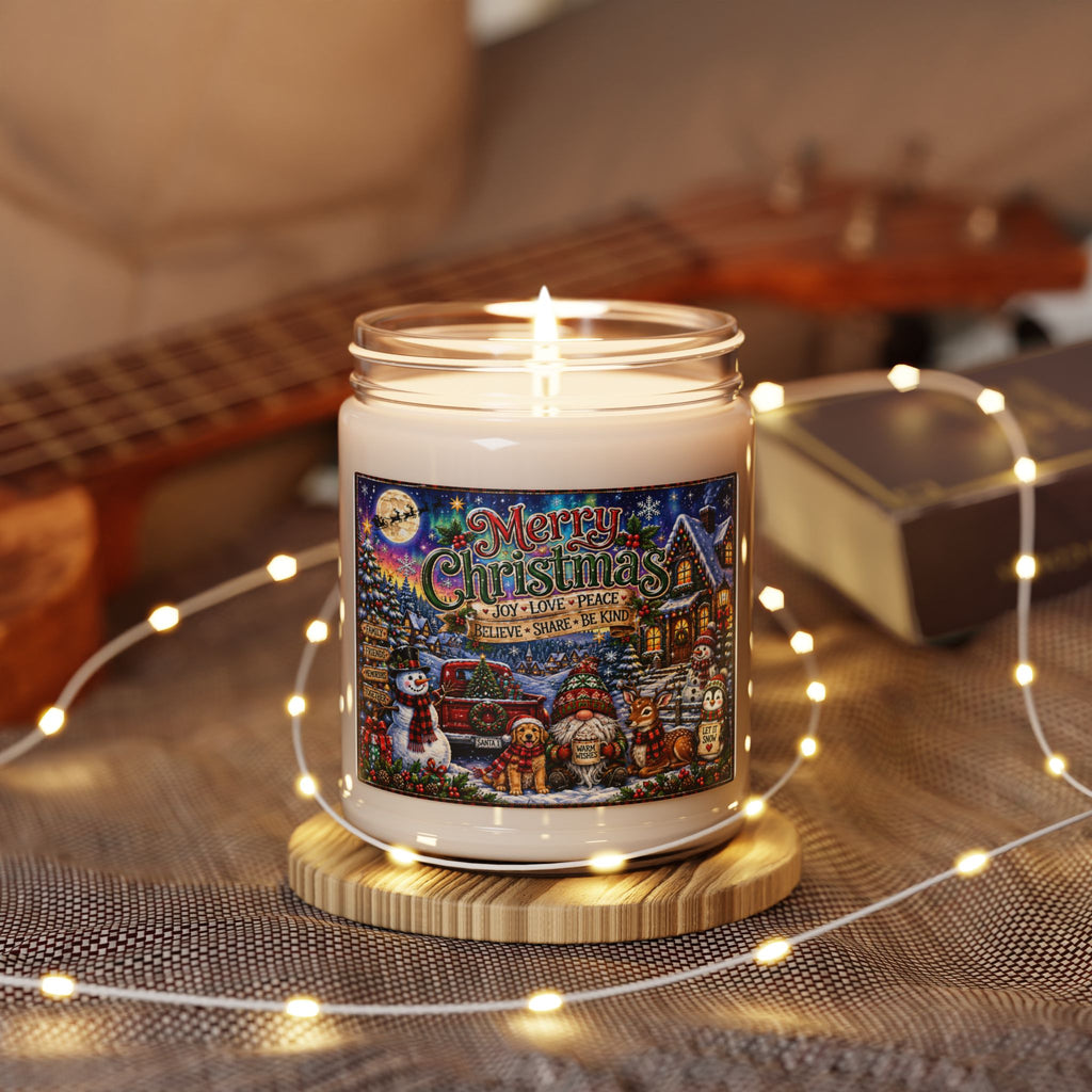 Merry Christmas Scented Soy Candle – 9oz Holiday Jar Candle (Merry Christmas Design)