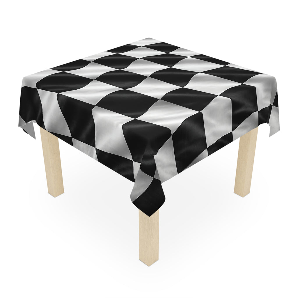 Checkered Racing Flag Tablecloth – Black & White Motorsport Table Cover